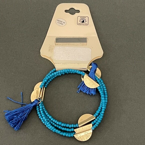 Sophia & Kate Aqua Blue Seed Beads Gold-tone Women's Fashion Bracelet NWT - Picture 2 of 2